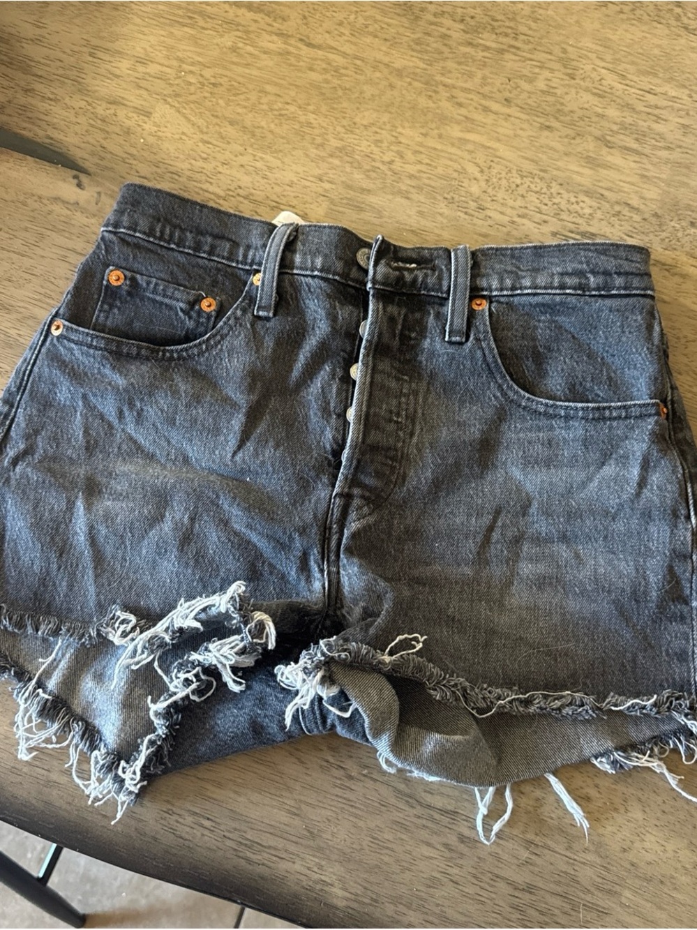 Levi's Black High-Rise Frayed Denim Cutoff Shorts
